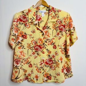 Vintage Plus Size Floral Print Button Down Blouse Short Sleeve Hawaiian 2X